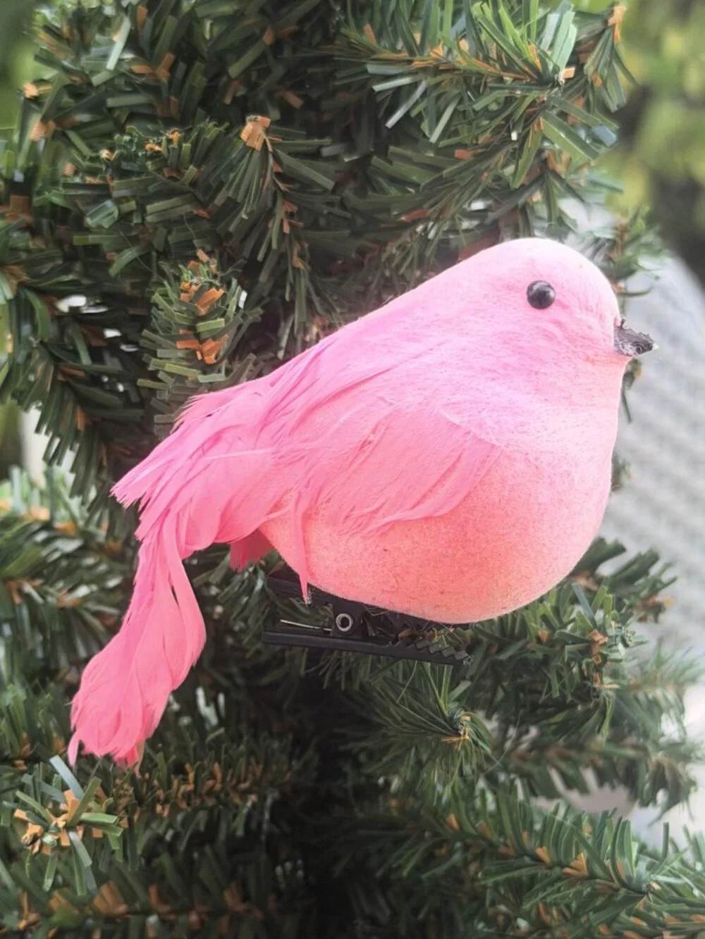 Vintage Clip On Pink Feather Bird Christmas Ornament Spring Tree MCM
